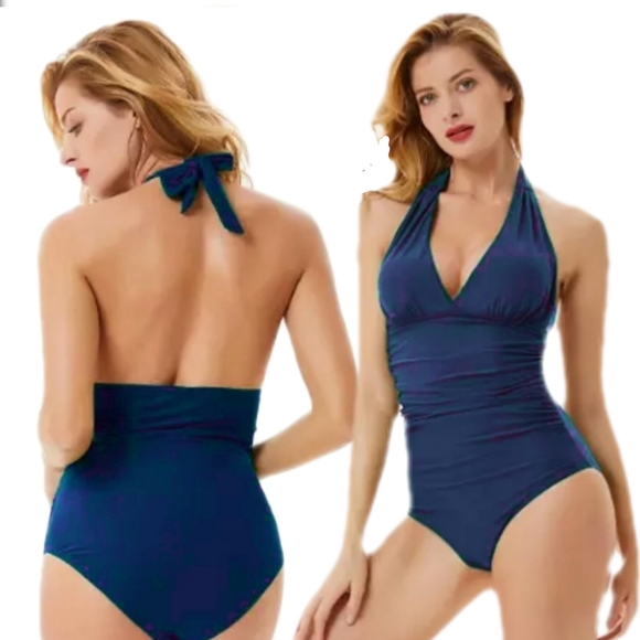 Zexxxy Womens S One Piece Teal Tummy Control Halter High Waisted Suit NWT - Picture 1 of 6